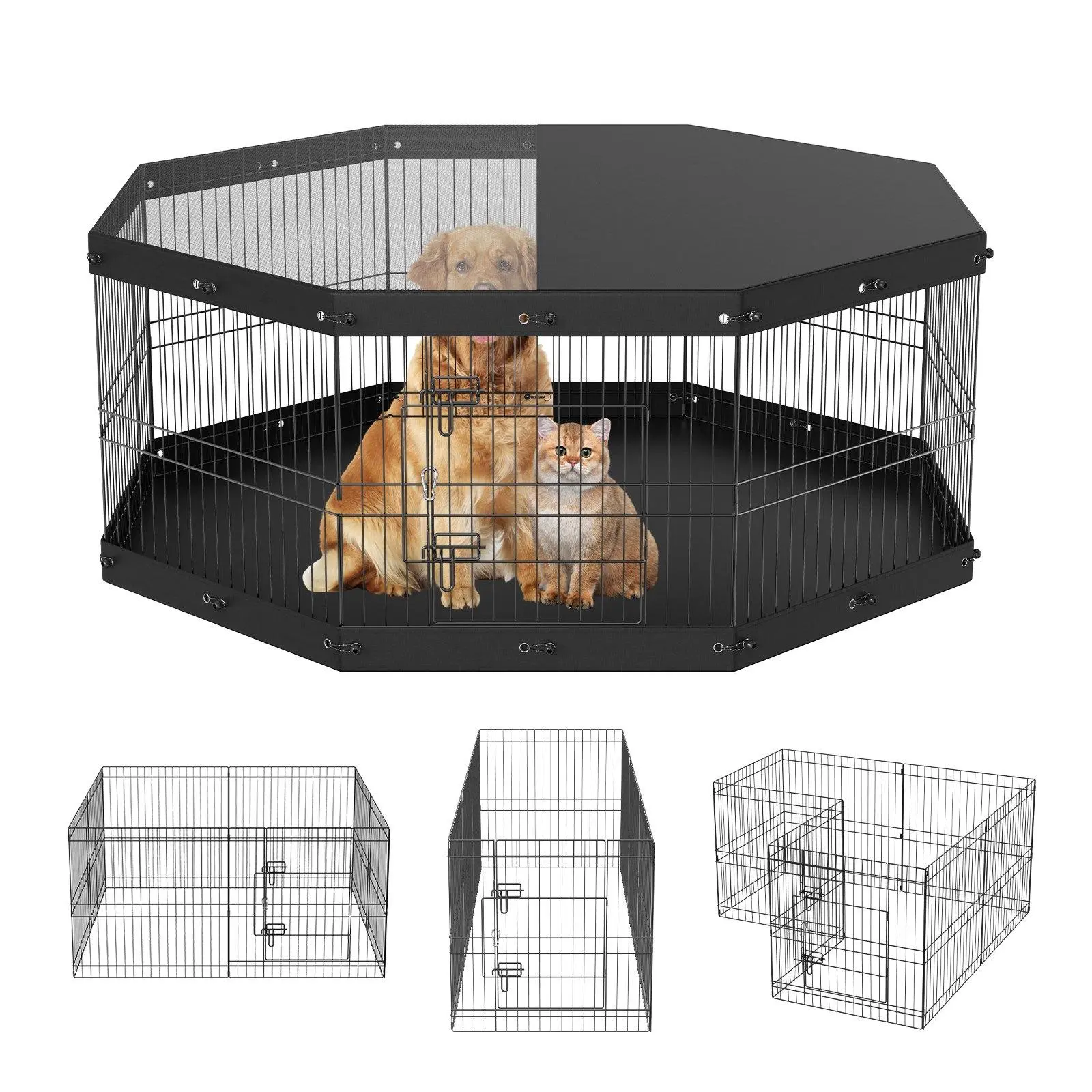 VEVOR Dog Playpen, TikTokShopBlackFriday, 8 Panels Foldable Metal Dog Exercise Pen with Top Cover and Bottom Pad, 24" H Pet Fence Puppy Crate Kennel, Indoor Outdoor Dog Pen for Small Medium Pets, for Camping, Yard