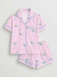 Women's Sleepwear Set, Short Sleeve Lapel Button Soft Top & Elastic Shorts, Casual All-Season Home Wear, Fashionable Daily, Loungewear