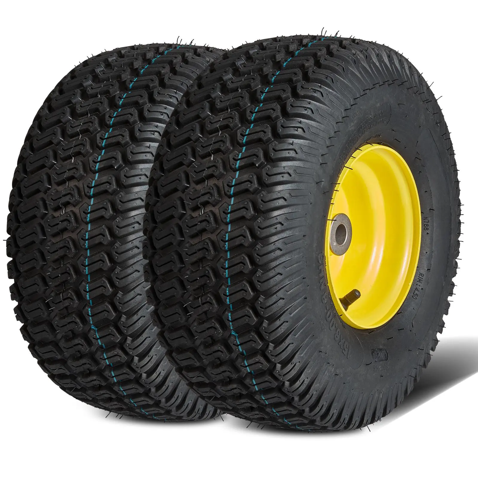 【summerfinds】VEVOR Lawn Mower Tires with Rim, 15x6-6" Tubeless Tractor Tires, 2-Pack Tire and Wheel Assembly, S-Turf Pneumatic Tires, 3" Offset Hub, 3/4" Bushing Size, 16 PCS Adapters for Riding Mower Lawn Tractor