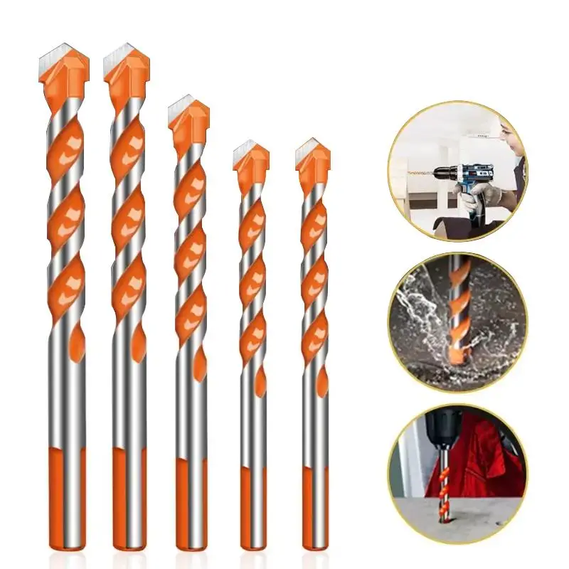 Multifunctional Triangle Drill Bit, 5 Counts Drill Tool Accessories, Ceramic Tile Concrete Brick Wood Glass Punching Hole Saw Drill