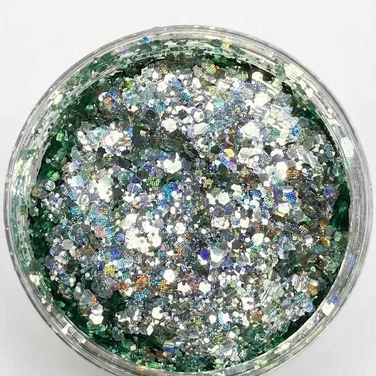 Reese & Riley Co. Everest Premium Iridescent Green Color Shift Chunky Glitter Powder - Illuminating Iridescent Glitter, Shifting Hues, for Resin Art Tumblers, Kids DIY Crafts