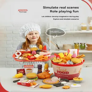 60pcs Kitchen Playset Toy Set, Kitchen Pretend Play Set, Food Cooking Role-Playing Interactive Learning Toy for Kids Boys Girls Birthday Gift Indoor Fun Activity, Play Kitchen Accessories