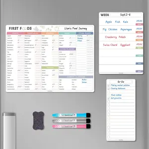 Baby First Food Tracker Fridge Magnet, Dry Erase Baby Food Chart/Checklist Set - Daily Log Meal Planner for Refrigerator, with 3 Markers + Eraser