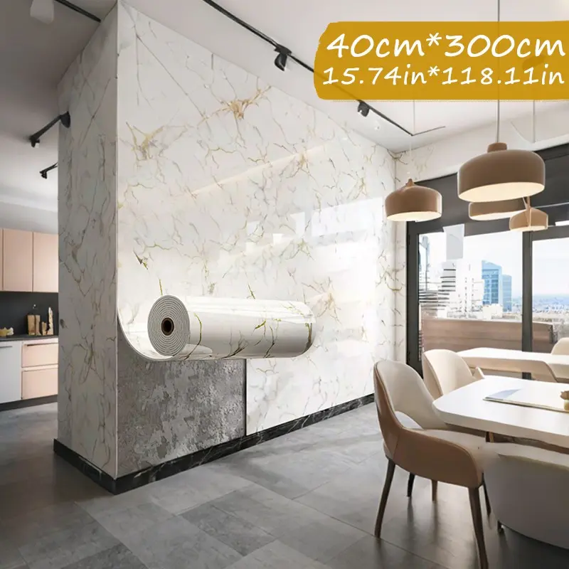 Self-Stick Marble Wallpaper Panel, Marble Wallpaper Peel And Stick, Fireproof, Moisture-Proof Wall Material, 15.75 x 118.11 Inches, Marble Pattern Wallpaper for Home Decor, Marble Backsplash Wallpaper