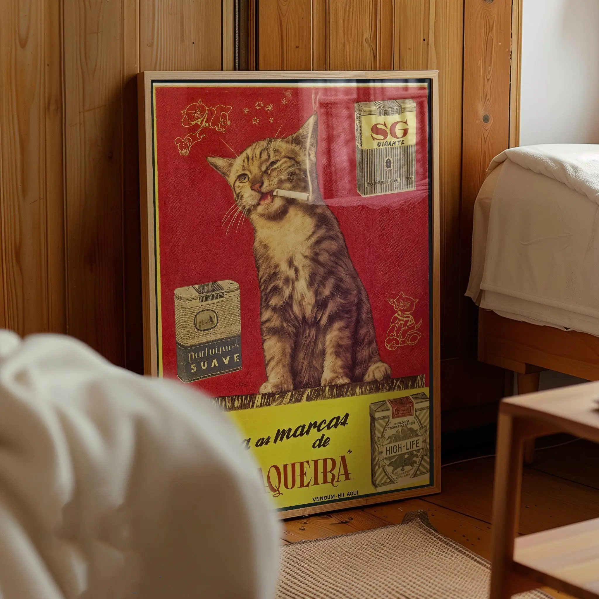 Vintage Cute Smoking Cat Canvas Wall Art, 1 Piece Art Print for Living Room and Bedroom, Aesthetic Wall Decor
