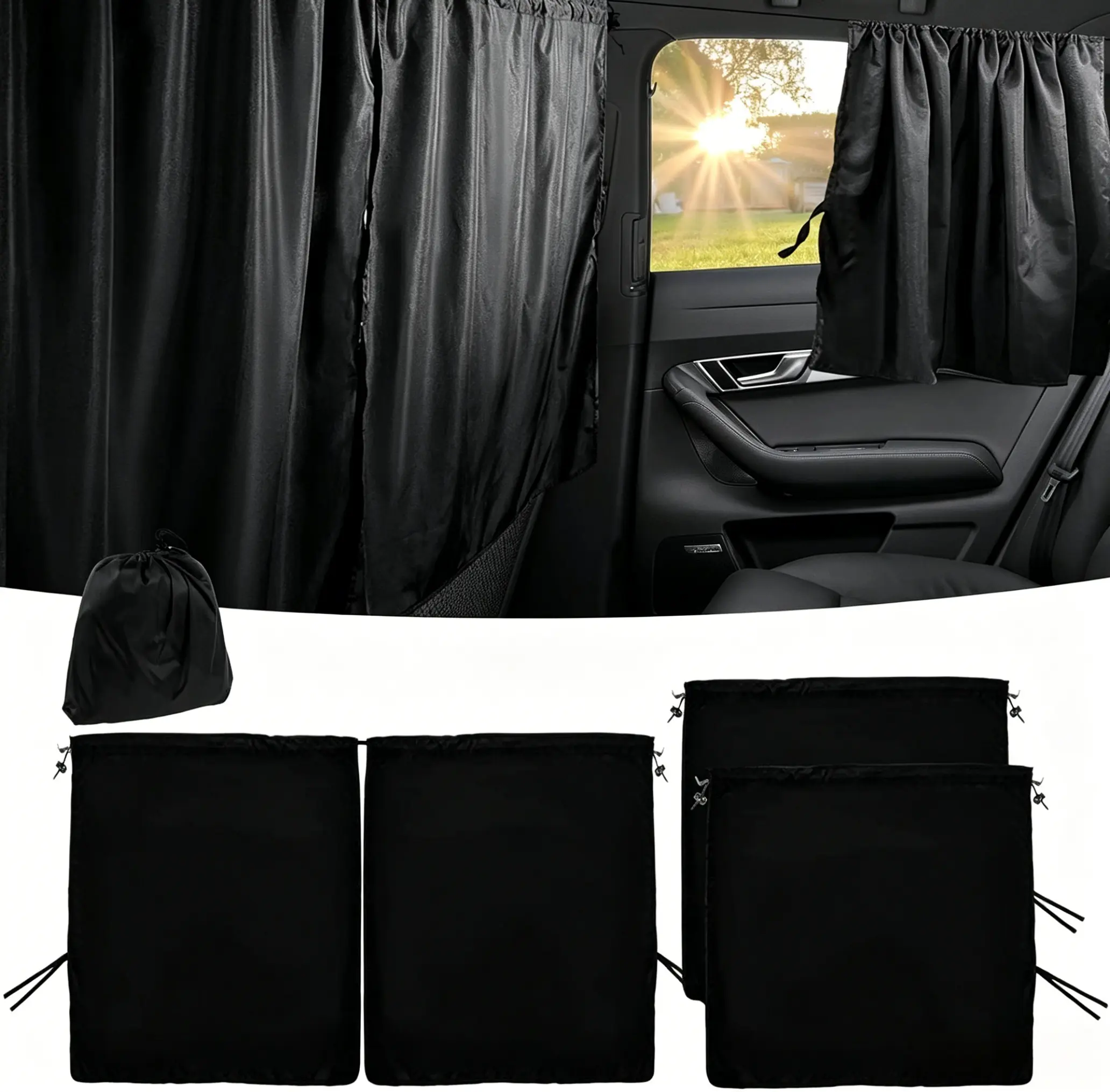 Portable Car Sunshade Curtains - 3-Piece 140×80cm Sunshade Cover Set, Easy Install Car Privacy Shades for SUVs, Wide Sedans, Road Trips Baby Care Nap Space, Car Window Shades