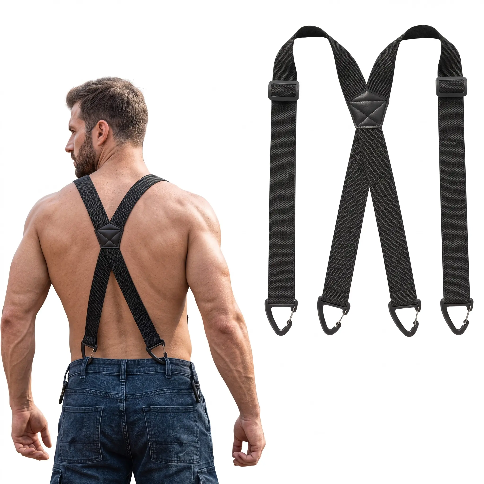 Men’s & Women’s Hidden X-Back Heavy Duty Suspenders, 1.5" Adjustable No-Slip Under-Clothing Suspenders for Construction & Everyday Wear, Work Suspenders