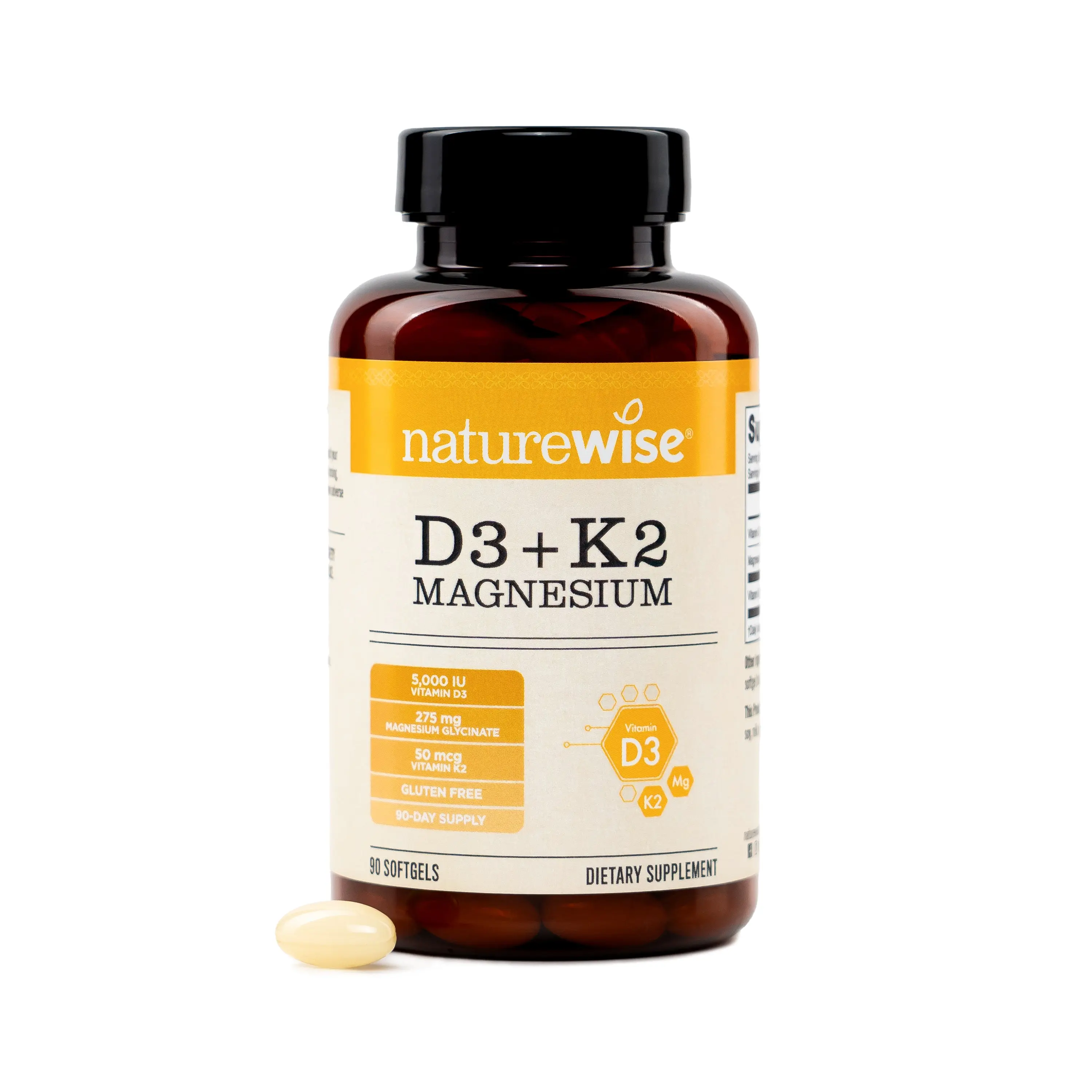 NatureWise Vitamin D3 K2 Magnesium Glycinate 275mg - Extra Strength Vitamin D3 5000IU + K2 50mcg - High Absorption Chelated Magnesium - Bone Support - Non-GMO, USA Manufactured