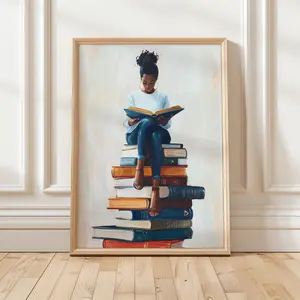 Black Woman Reading Book Art Print | Book Lover Print | African American Wall Art | Black Girl Art | Cozy Bookish Wall Decor