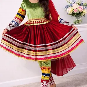 Afghan  Dress – Elegant Red & Green Embroidered Set