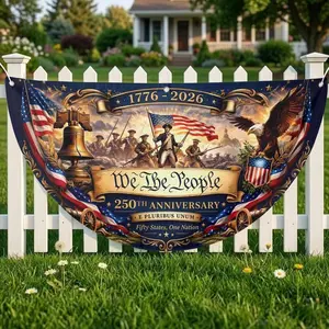 We The People 1776-2026 Semicircular Flag, 250 Years USA Semicircular Flag, America 250th Anniversary Non-Pleated Fan Flag