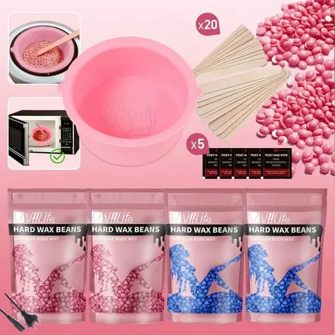 Wax Bean Hair Removal Kit, Easy Hair Removal, Hypoallergenic Hard Wax Beans, Depilatory Wax for Body, Face, Brazilian & Bikini, Home Waxing, Long-Lasting Smooth Results, Hard Wax Beads for Hair Removal