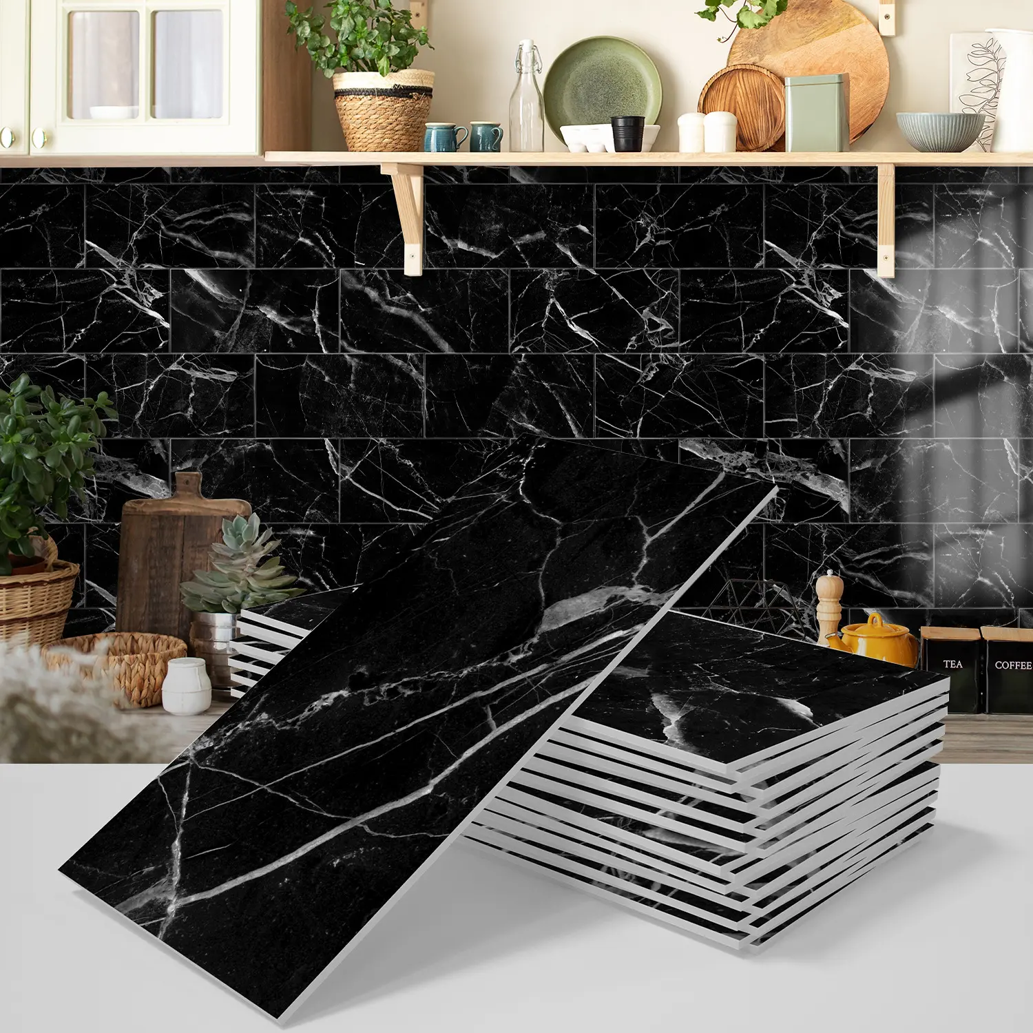 16/32 Pieces Marble Pattern Tile Stickers, Self-Adhesive Waterproof Decor Kitchen Bathroom Decoration for Bedroom and Bathroom, Decorative Stylish PVC Renovation Wall Art, Sticker Tiles