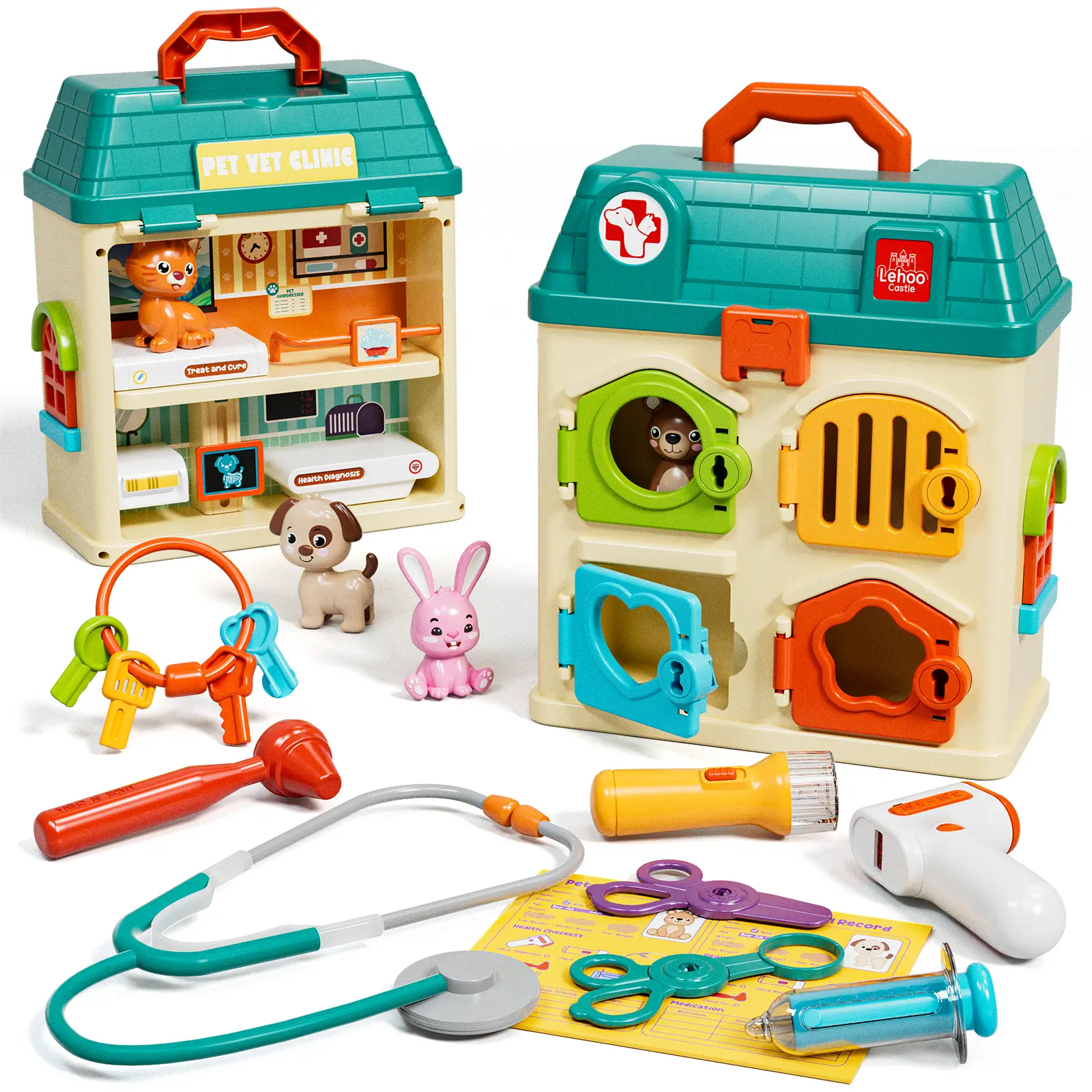 Veterinarian Playset for Kids Girls, Pretend Play Set, Learning While Playing, Critter Clinic Toy with Keys, Doctor Kit for Kids Pet Vet Toys, Gifts for Girl Boys, Playing House