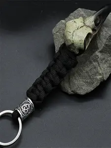 Odin Raven Skull Resin Pendant Keychain, Paracord Rope Norse Pirate Key Ring, Norse Mythology, Unique Viking Style Accessory, Durable and Stylish Design