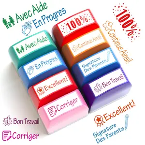French Teacher Stamp Set, Automatic Ink Stamps for Grading & Encouragement, Colorful Signature Stamps for Homework, Home Use
