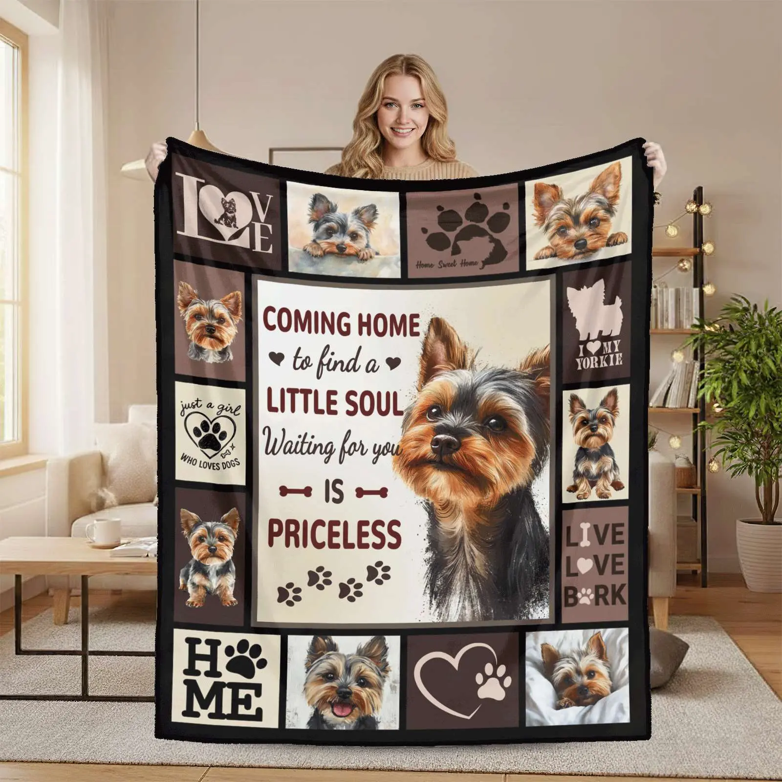 Yorkie "Priceless Little Soul" Throw Blanket - Animal Artwork Snuggly Blanket, Yorkshire Terrier Decor, Best Dog Mom Present, Animal Artwork Blankets, Snuggly Blankets