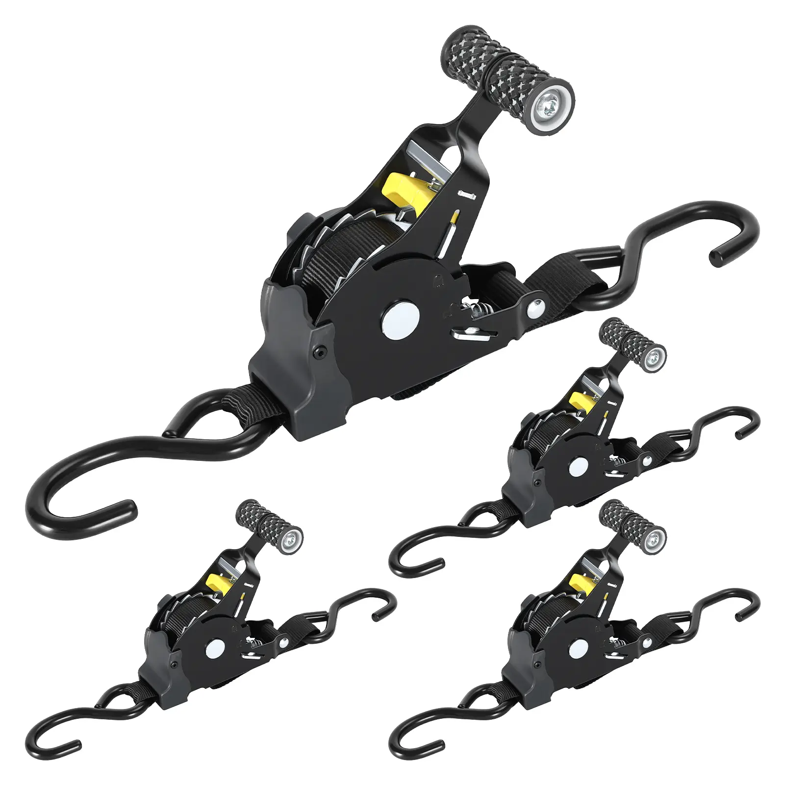 4 x Automatic Retracting Ratchet Straps for Ford Maverick, 500lbs (680kg) Capacity Heavy Duty, 11ft Length 1500 lbs Breaking Strength, S-Hooks for Motorcycle ATV Furniture Cargo Transportation Effortless Automatic Retraction