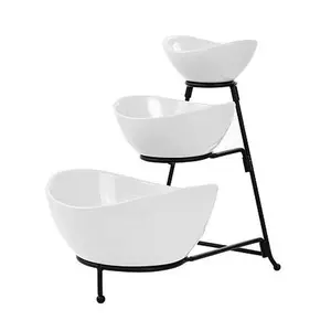 Elama 3-Tier Oval Bowl Porcelain Serveware Set