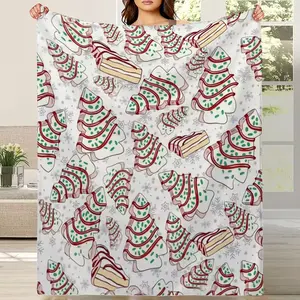 Cozy Christmas Tree Cake-Shaped Throw Blanket - Soft All-Season Flannel Shawl with Layered Cake Layers & Sprinkles Design, Red/Green/White Holiday Colors for Sofa, Bed, Travel - Festive Gift for Christmas, The Best Gift For Children