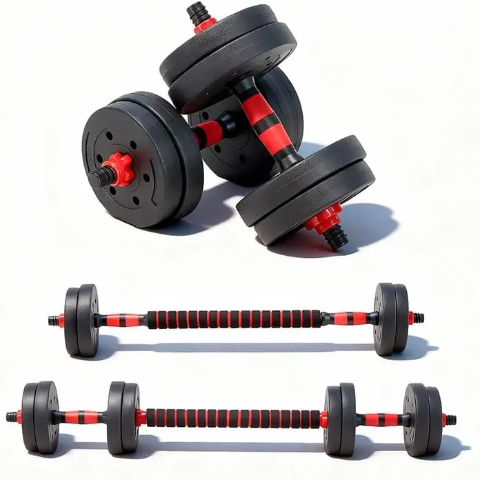 「FitnessGift」3 in 1 Adjustable Dumbbell Set for Home Gym, Dumbbells Barbell Kettlebell Push-Up Stand Combo, Multi-Functional Strength Training Equipment for Full Body Workout