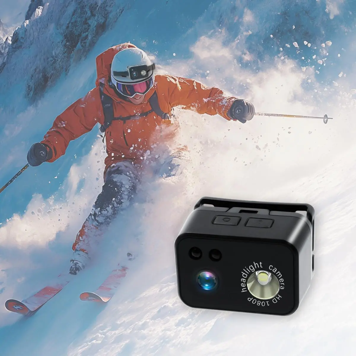 Head-mounted Outdoor Sports Camera, 1080P HD Camera with LED Night Vision Light, Rechargeable Built-in Battery Action Camera for Rock Climbing, Caving, Skiing