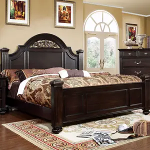 [Bellemave](3 packages)California Queen/ King Size Bed 1pc Contemporary Style Dark Walnut Bedroom Furniture Formal Floral Design in Headboard On-Site