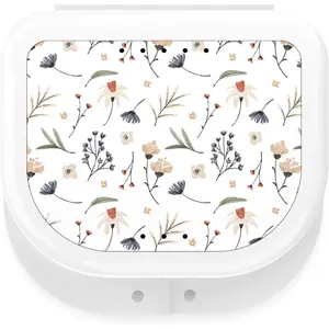 Retainer Holder Cute, Aligner Case with Colorful Novelty Cute Patterns, Night Guard Case with Floral Patterns (White)