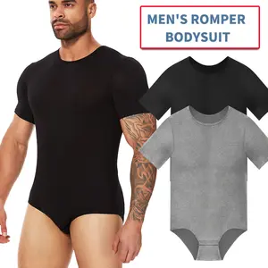 CATTIBOR Mens Shapewear Bodysuit,Men Round Neck Short Sleeve Bodysuit,Men One Piece Crew Neck Romper Body Suit Basic One Piece Shapwear Menswear & Underwear For All Seasons