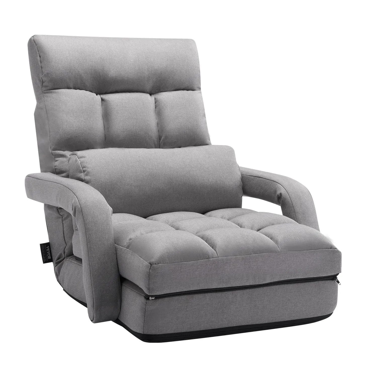 VEVOR Floor Chair,  Floor Gaming Chair with 5 Adjustable Position and Back Support, Folding Sofa Chair with Armrest for Adults, Sofa Lounger Bed with Back Cushion for Living Room and Bedroom, Gray