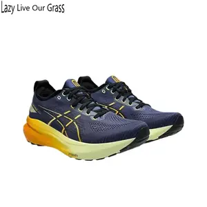 Sleek Navy Athletic Sneakers with Bold Gold Accents – Seamless Knit Fabric, Memory Foam Insole & Durable Traction Sole, Modern Design Ideal for Urban Commute & Daily Cardio Workouts
