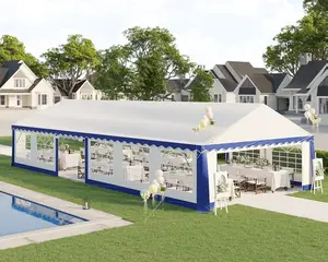 AMERLIFE Party Tent with Rolled Sidewalls, Heavy Duty Wedding Tent for Party Outside with Zinc Alloy Tube & Spiral Stakes, Waterproof Event Shelters, White & Blue