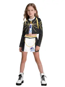 3D Girl Street Dance Set, Gold Short Jacket + Shorts, Kids Jazz Performance, Trendy and Cool, Sporty Style, Perfect for Shows, Sportswear Set