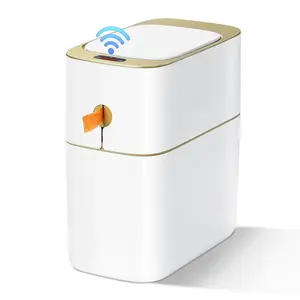Automatic Bathroom Trash Can with Lid, 3.1 Gallon / 13L  Motion Sensor Touchless Small  Basket, Slim Plastic Garbage Can for Bedroom Kitchen Office  Toilet, White &
