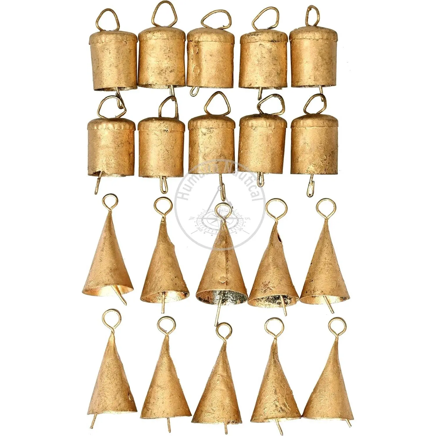 Set of 20 Handmade Vintage Tin Jingle Bells – Rustic Indian Cow & Witch Bells for Christmas Tree Ornaments, Holiday Décor & Festive Hanging Crafts