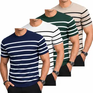 2026 #SummerVibes Short-Sleeved Elegant and Simple Round-neck Knitted Shirt - Men's and Women's Matching Striped Contrasting Hooded T-Shirt