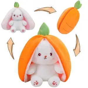 2-in-1 Transformable Carrot Bunny Kawaii Stuffed Animal, Ultra-Soft Fabric Huggable Collectible, Perfect for Cuddling or Gifting (Home Decor for Bed, Shelf), Kawaii Stuffed Animals