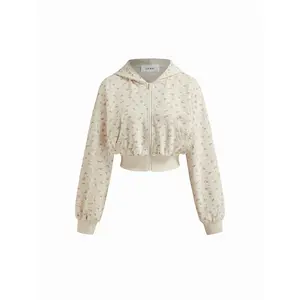 Cider Cotton-blend Floral Zip Through Lounge Hoodie & Low Rise Floral Drawstring Loungewear Shorts, Women's Comfy Lounge Wear for 2025 Fall, Cute Floral Dress Up with Side Pockets