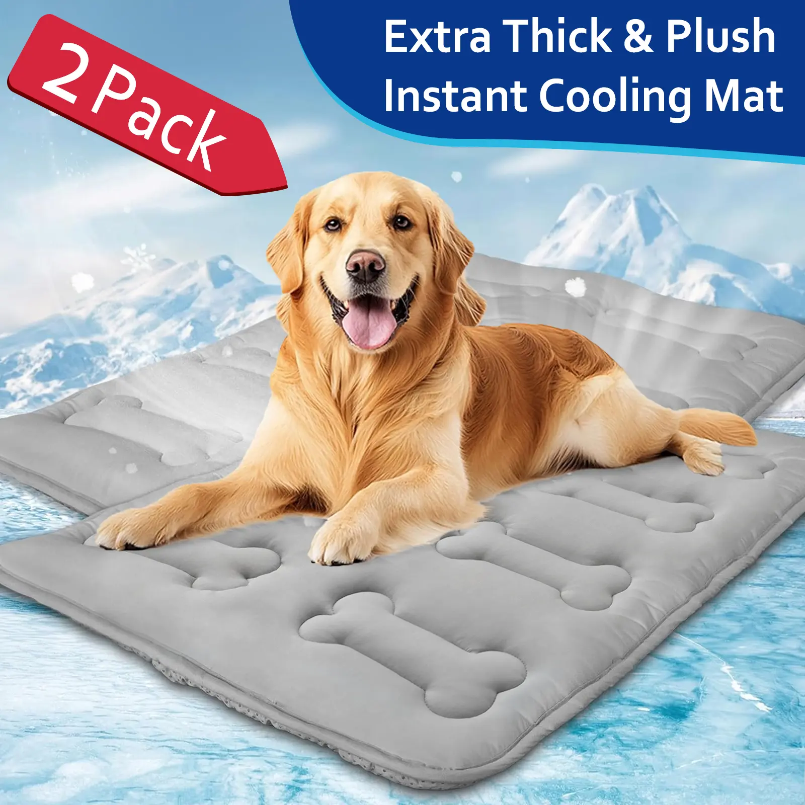 2-Pack Thicker Dog Cooling Mats for Dogs Cats, Cute Bone Quilted Durable Non-Slip Instant Cool Summer Pet Cooling Pad, No Geal No Electric Portable Lightweight Washable Indoor Outdoor Cold Kennel Crate Bed for Large Dogs #SummerVibes #tiktokshopsummersale