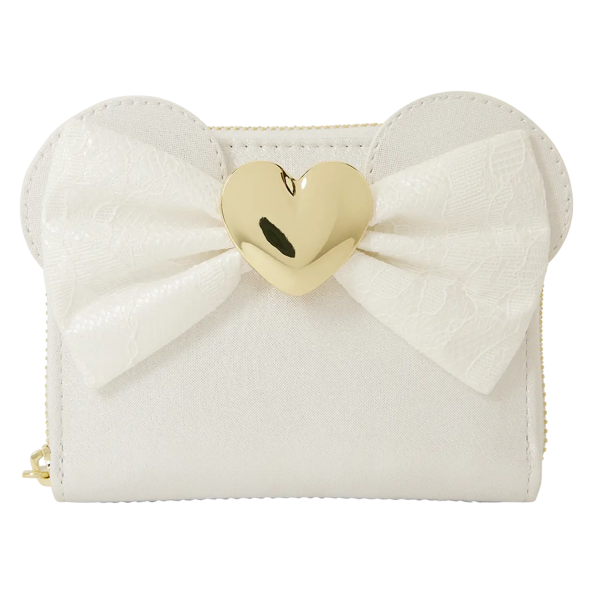Loungefly Women's Disney Minnie Mouse Wedding Zip Around Wallet, Stylish Faux Leather with Iridescent Lace, 3D Bow & Ears, Card Slots, Card Slots Wallet, Stylish Wallet