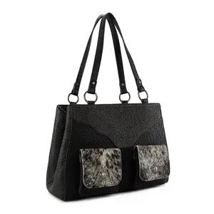 Trinity Ranch Western Cowhide Shoulder Tote for Women with Multi-Pocket Large Capacity Everyday use