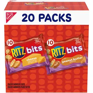 Bits Cheese and RITZ Bits Peanut Butter Sandwich Crackers Variety Pack, Lunch Snacks, 20 Snack Packs