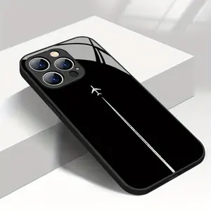 Stylish Simple Airplane Pattern Glass Smartphone Casing - High-End Fashion Trend, Premium Feel, Mobile Phone Accessories for iPhone 17,16,15,14,13,12,11 Pro Max, Cellphone Handheld Case