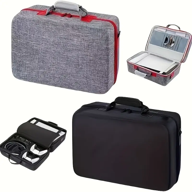 Hard Shell Gaming Travel Case - Durable, Shockproof, Waterproof, Compact Travel Accessory, for PS5 SLIM & PS5 Pro, Holds 2 Controllers, HD Camera, Charger Adapter, Cables, Game Discs in Scratchsafe Slot, Zip Closure, Multi-Pocket, Room for Screen, Portabl