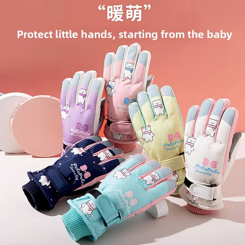 Kids' Ski Gloves | Winter Touchscreen Water-Resistant & Anti-Slip children's ski gloves plush touch screen cycling five-finger non-slip and windproof children's student warm gloves