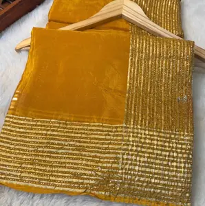 HO Silk Saree with Zari & Sequin Stripe Border