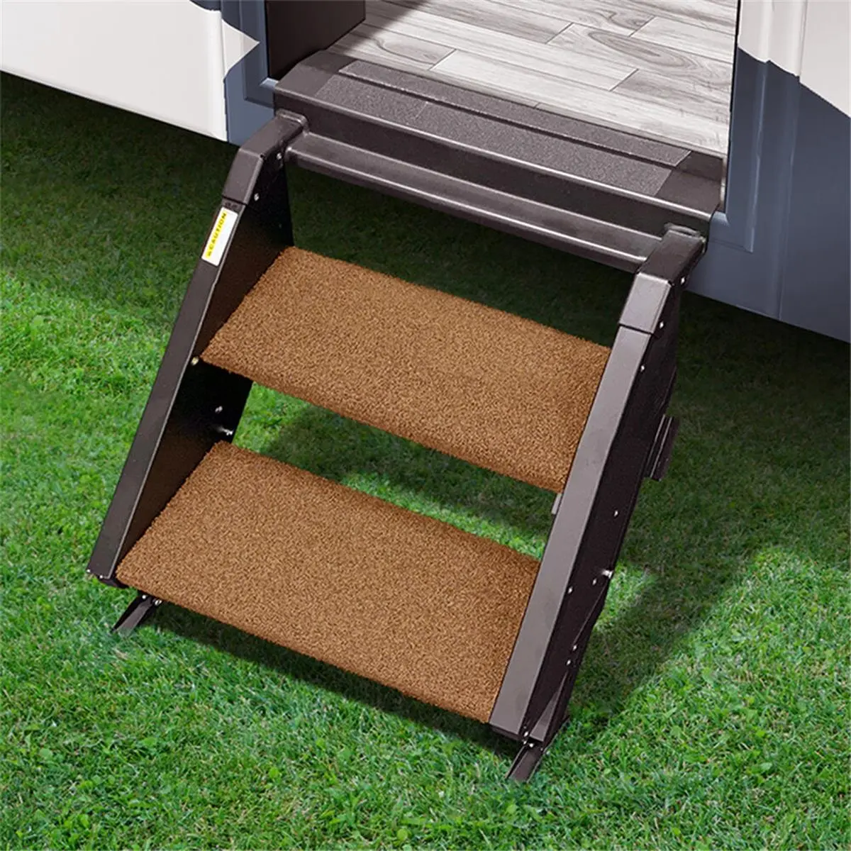 2-Piece Set Buckskin Brown Presto Fit 20231 17.5 in. Morryde StepAbove RV Entry Rug - Bristle-Like Outdoor Turf, Hook-and-Loop Fastening Strips, All Weather Mats, Mold Proof