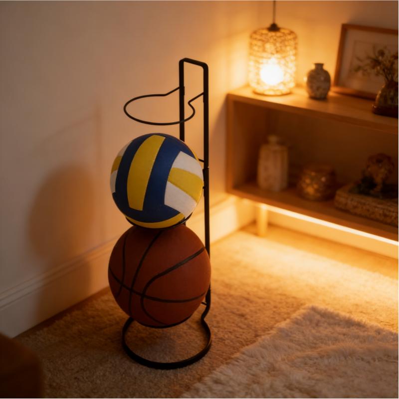 Basketball Storage Rack, 3-Tier Cube Ball Organizer, Freestanding Garage Sports Equipment Holder, Creative Indoor Detachable Vertical Display Stand for Volleyball, Football, Basketball