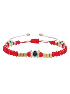 Boho Red Crystal Beaded Bracelet With Gold Accents And Blue Evil Eye - Attracts Wealth, Ideal Gift For Friends And Family, Elegant Vintage Style, All Season Charm