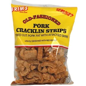 Brim's Old-Fashioned Pork Cracklin Strips 1.75oz Crunchy Snack with Lightly Seasoned Red Pepper